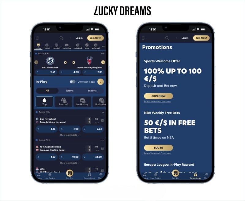 Lucky Dreams screenshots on two mobiles on a white background